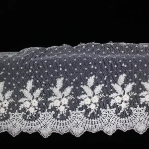 Encaje Tul Bordado Blanco Marfil Flores Sayas